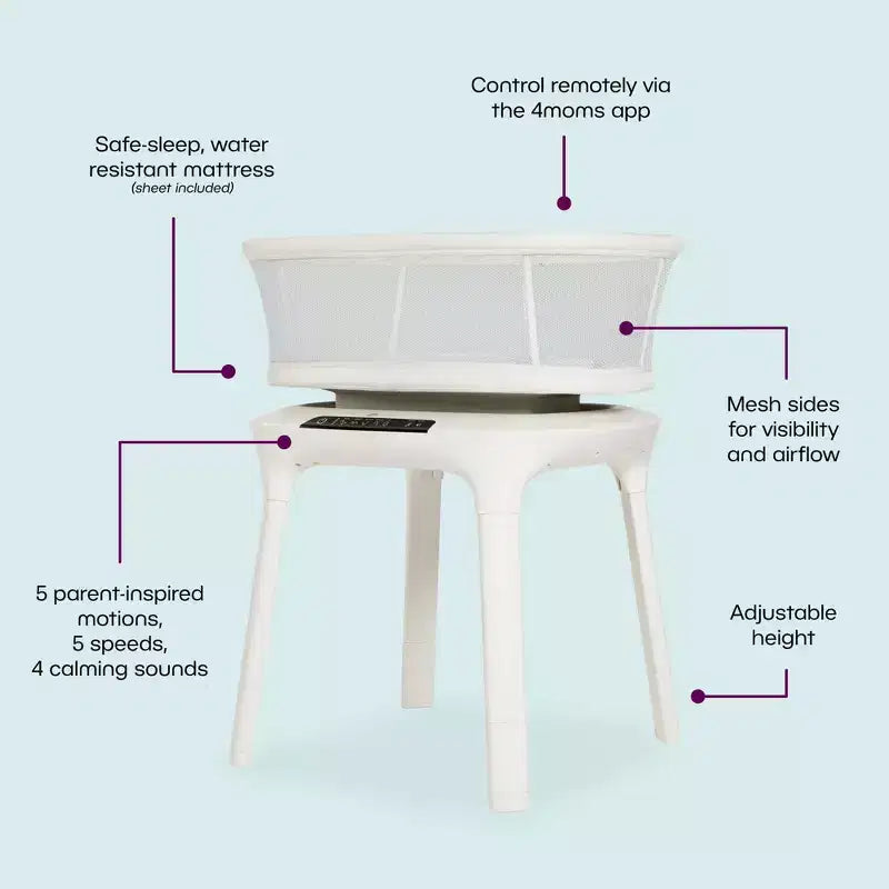 Smart Sleep Bassinet – Adjustable Height, 25lb Capacity, Includes Mattress & Fitted Sheet