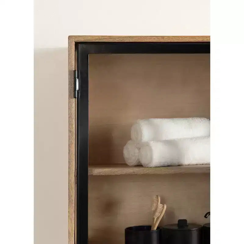 24'' Wood & Glass Wall Cabinet – Natural Finish Display Storage
