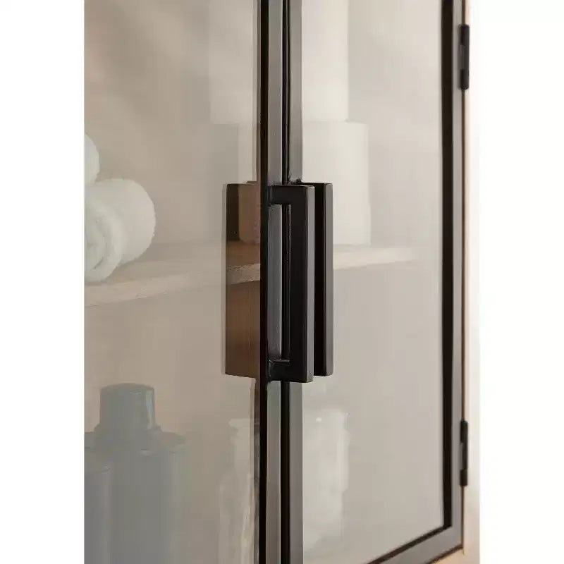 24'' Wood & Glass Wall Cabinet – Natural Finish Display Storage