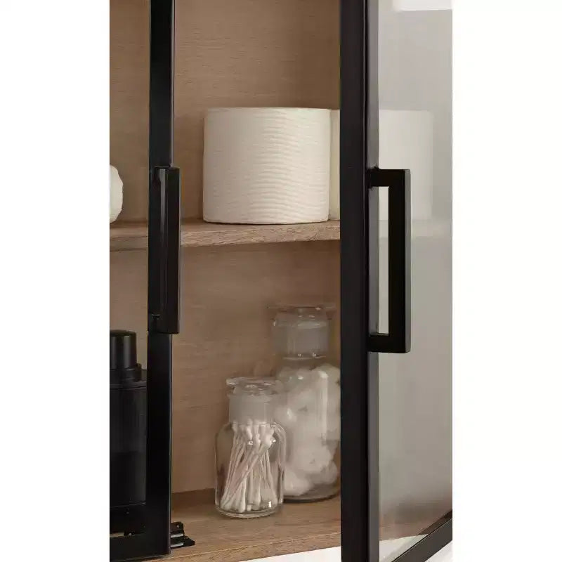24'' Wood & Glass Wall Cabinet – Natural Finish Display Storage