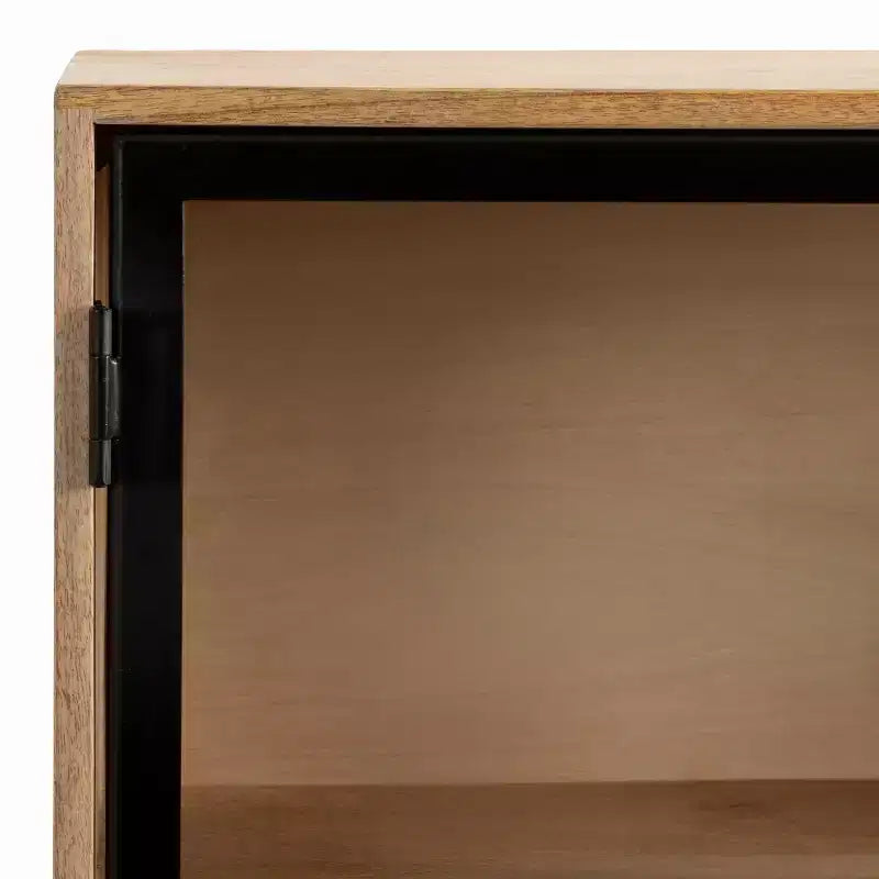 24'' Wood & Glass Wall Cabinet – Natural Finish Display Storage