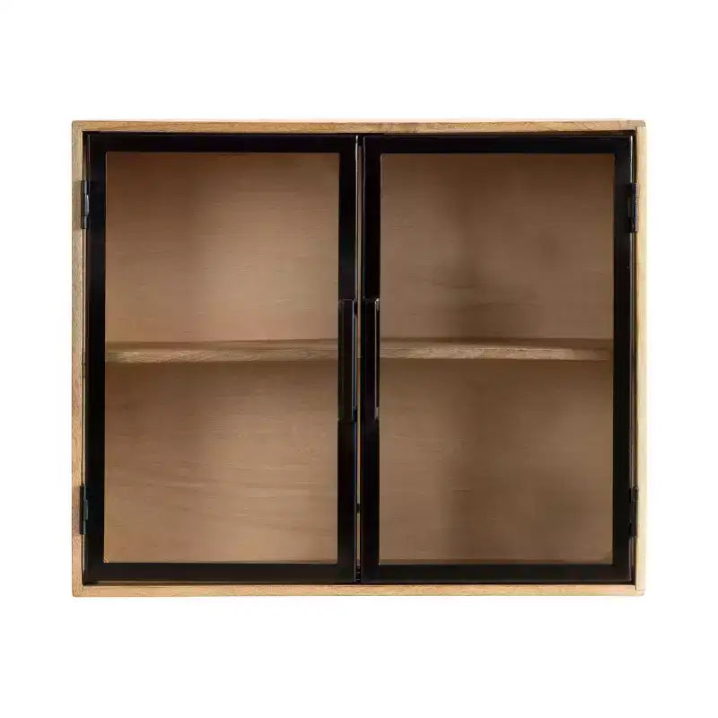 24'' Wood & Glass Wall Cabinet – Natural Finish Display Storage