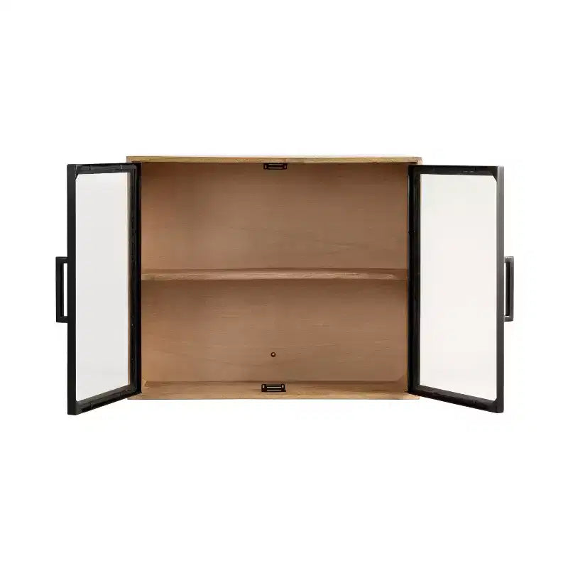 24'' Wood & Glass Wall Cabinet – Natural Finish Display Storage