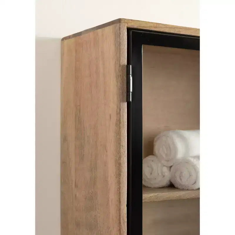 24'' Wood & Glass Wall Cabinet – Natural Finish Display Storage