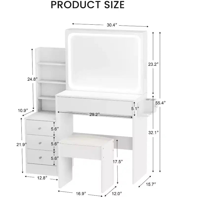 Makeup Vanity Dressing Table with Sliding Mirror, 6 Drawers & Storage Shelves