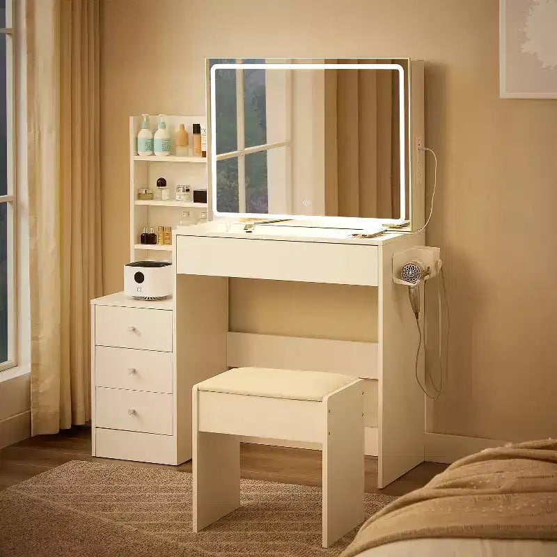 Makeup Vanity Dressing Table with Sliding Mirror, 6 Drawers & Storage Shelves