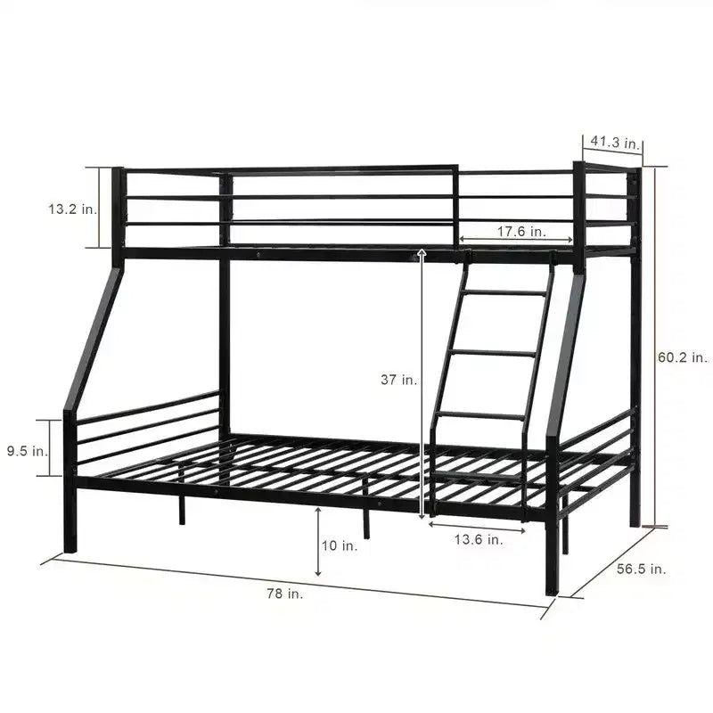 Twin Over Full Bunk Bed – Black, Flat Steps & Heavy Duty Metal Slats for Kids, Teens & Adults