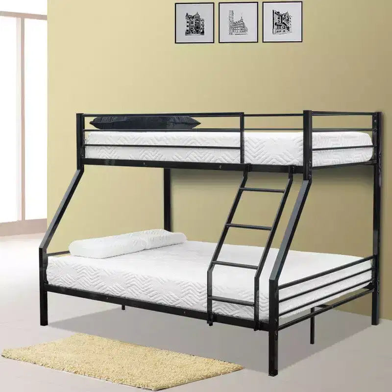 Twin Over Full Bunk Bed – Black, Flat Steps & Heavy Duty Metal Slats for Kids, Teens & Adults