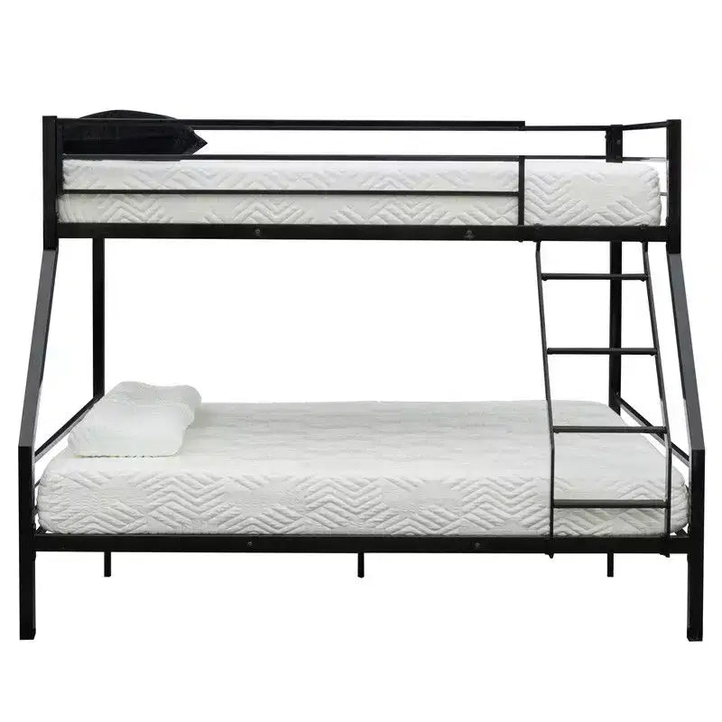 Twin Over Full Bunk Bed – Black, Flat Steps & Heavy Duty Metal Slats for Kids, Teens & Adults