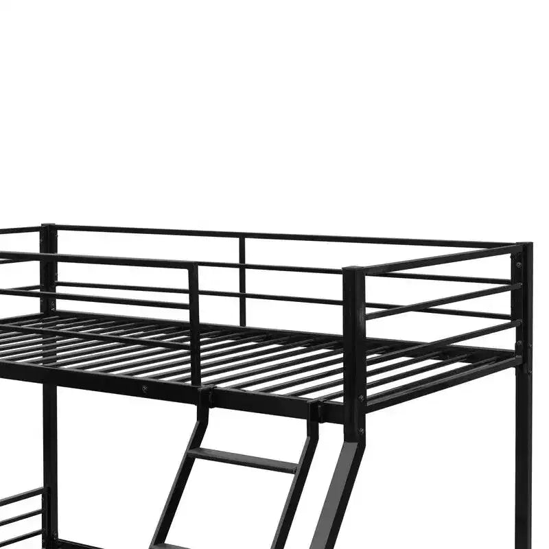 Twin Over Full Bunk Bed – Black, Flat Steps & Heavy Duty Metal Slats for Kids, Teens & Adults