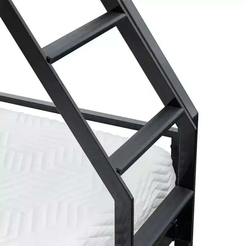 Twin Over Full Bunk Bed – Black, Flat Steps & Heavy Duty Metal Slats for Kids, Teens & Adults