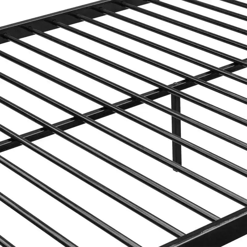 Twin Over Full Bunk Bed – Black, Flat Steps & Heavy Duty Metal Slats for Kids, Teens & Adults