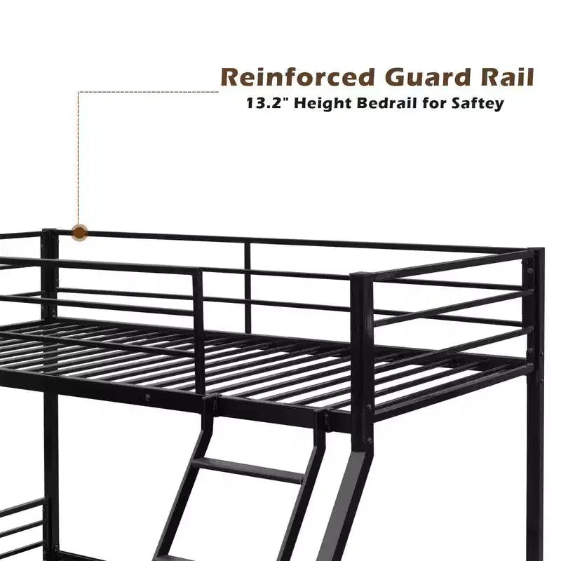Twin Over Full Bunk Bed – Black, Flat Steps & Heavy Duty Metal Slats for Kids, Teens & Adults