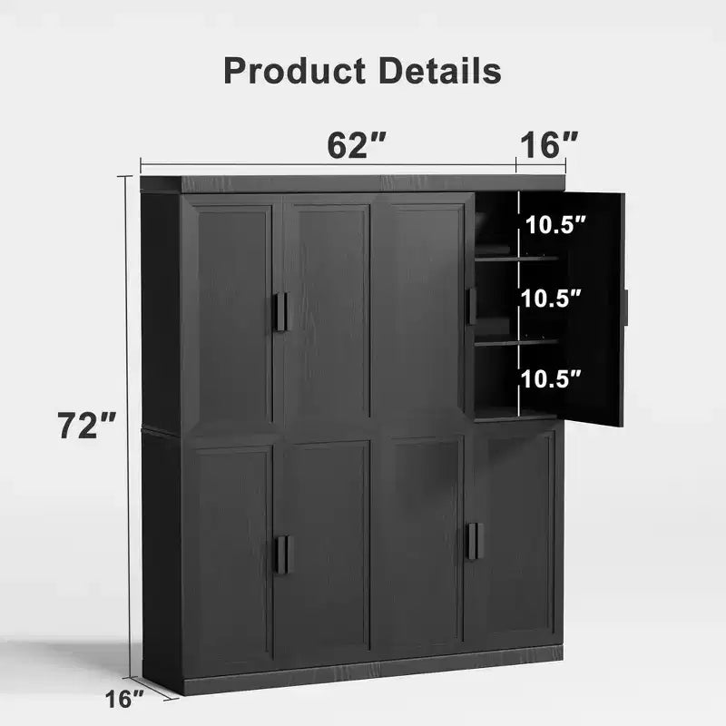 67x31x16'' Black Wood Accent Sideboard Cabinet with Glass Doors & Adjustable Shelves