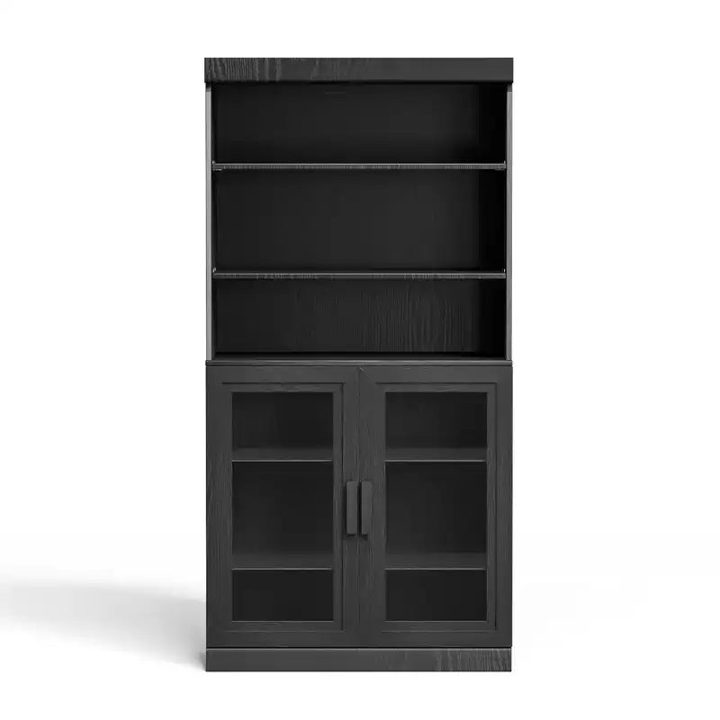 67x31x16'' Black Wood Accent Sideboard Cabinet with Glass Doors & Adjustable Shelves