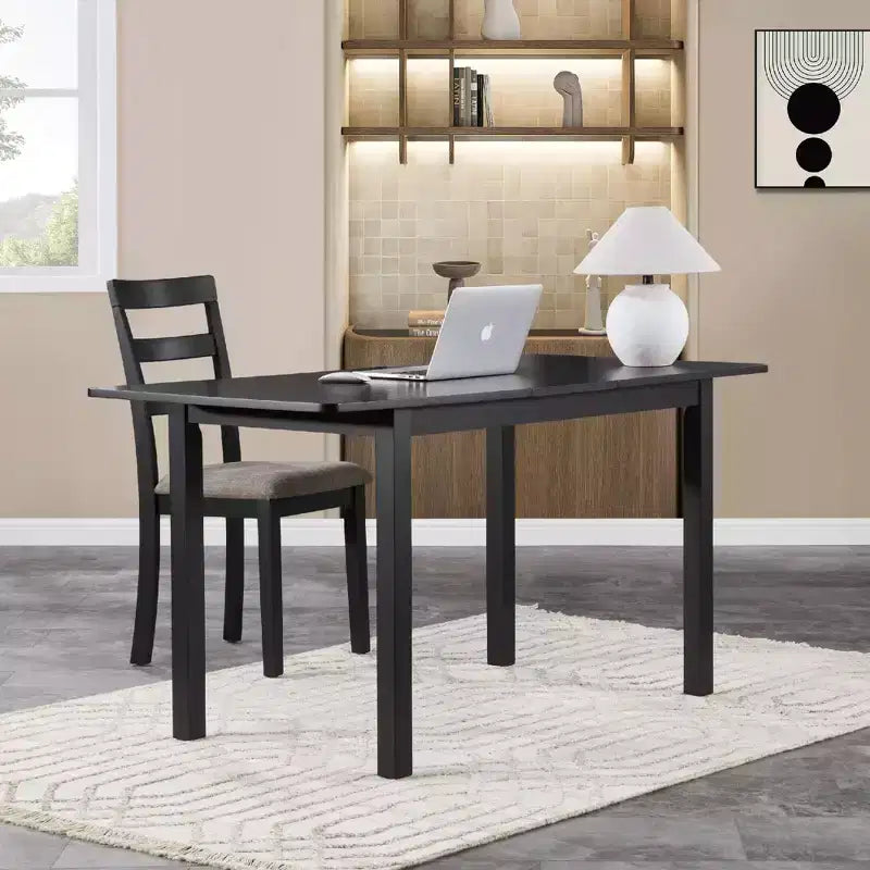 Black Wooden Kitchen Chairs with Wood Legs & Nonslip Pads – Armless, Set of 2
