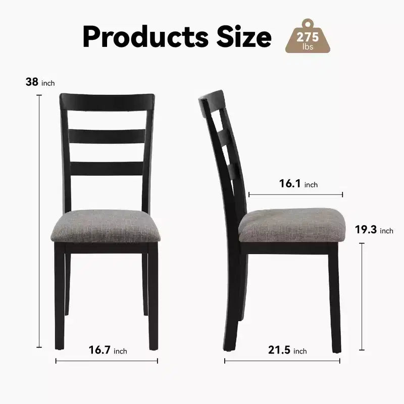 Black Wooden Kitchen Chairs with Wood Legs & Nonslip Pads – Armless, Set of 2