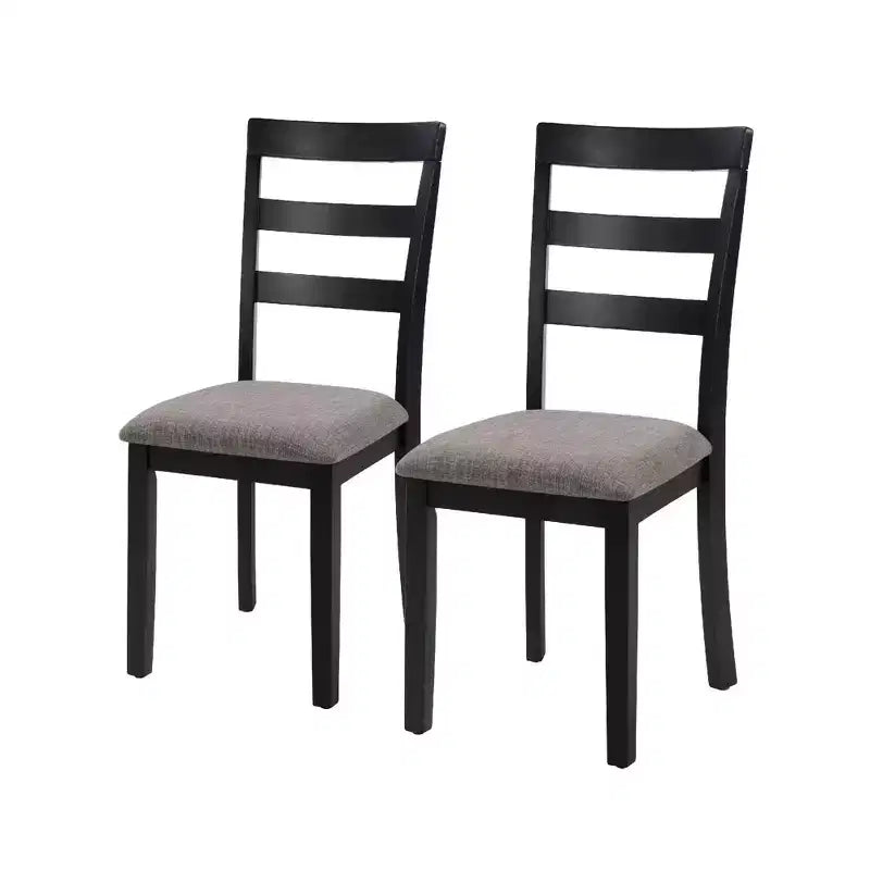 Black Wooden Kitchen Chairs with Wood Legs & Nonslip Pads – Armless, Set of 2