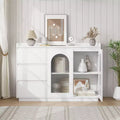 TROPOW Buffet Cabinet with Glass Doors, 48 Large Buffet Cabinets with 3 Led Lights, Modern Buffet Table with 3 Drawers, White