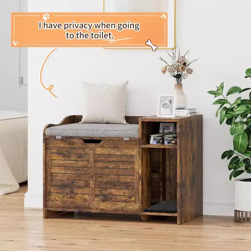 Litter Box Enclosure with Top Opening with Cushion, Cat Litter Box Furniture Hidden, Litter Box Hidden, Cat House, Privacy Cat Litter Box Cabinet