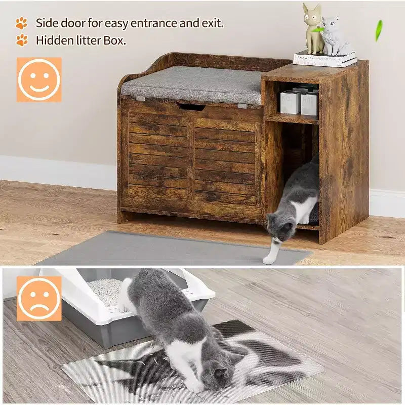 Litter Box Enclosure with Top Opening with Cushion, Cat Litter Box Furniture Hidden, Litter Box Hidden, Cat House, Privacy Cat Litter Box Cabinet