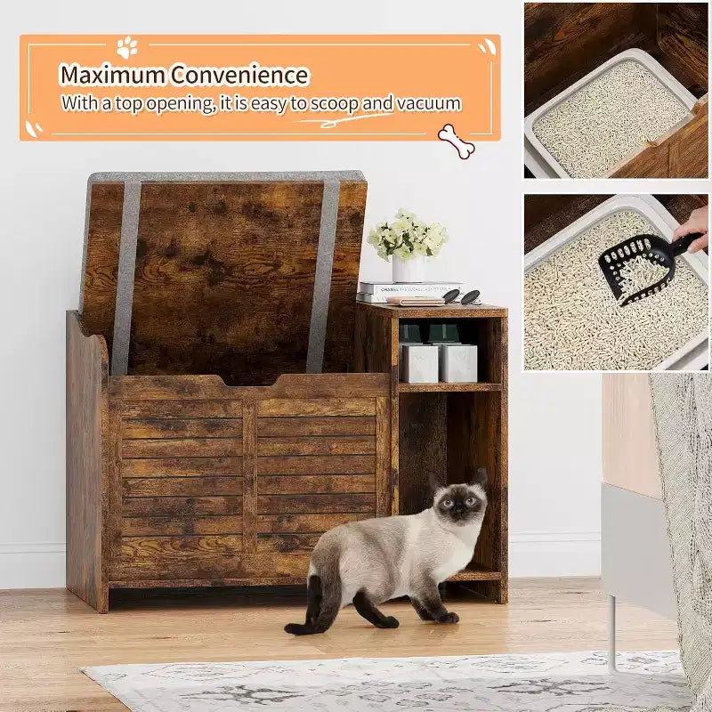 Litter Box Enclosure with Top Opening with Cushion, Cat Litter Box Furniture Hidden, Litter Box Hidden, Cat House, Privacy Cat Litter Box Cabinet