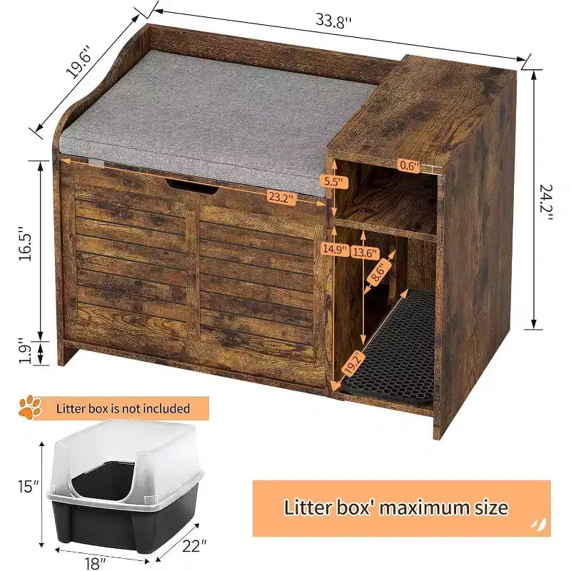 Litter Box Enclosure with Top Opening with Cushion, Cat Litter Box Furniture Hidden, Litter Box Hidden, Cat House, Privacy Cat Litter Box Cabinet