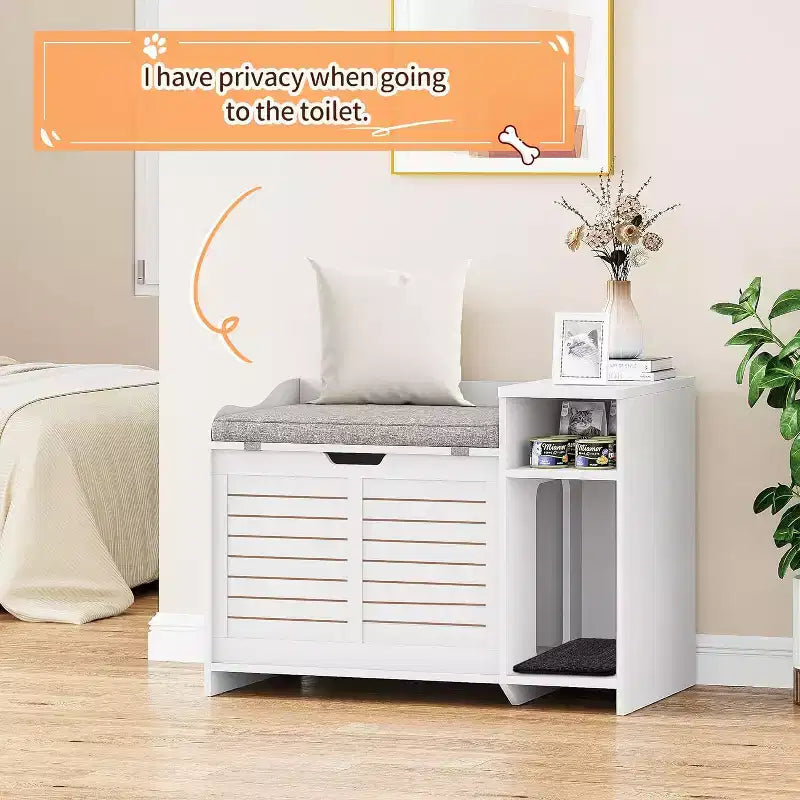 Litter Box Enclosure with Top Opening with Cushion, Cat Litter Box Furniture Hidden, Litter Box Hidden, Cat House, Privacy Cat Litter Box Cabinet