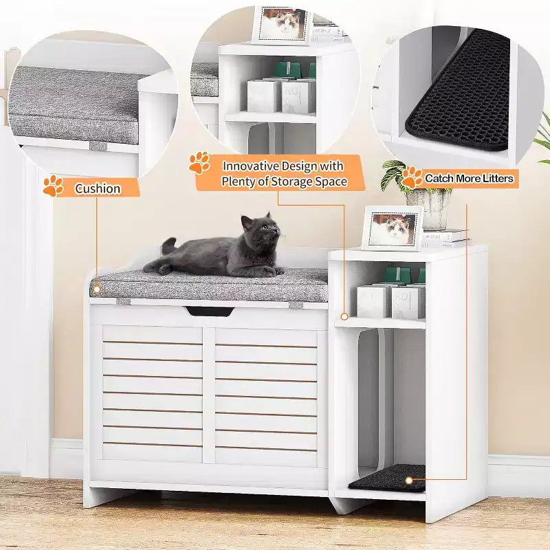 Litter Box Enclosure with Top Opening with Cushion, Cat Litter Box Furniture Hidden, Litter Box Hidden, Cat House, Privacy Cat Litter Box Cabinet