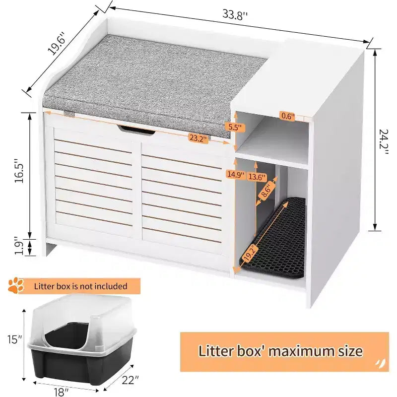 Litter Box Enclosure with Top Opening with Cushion, Cat Litter Box Furniture Hidden, Litter Box Hidden, Cat House, Privacy Cat Litter Box Cabinet