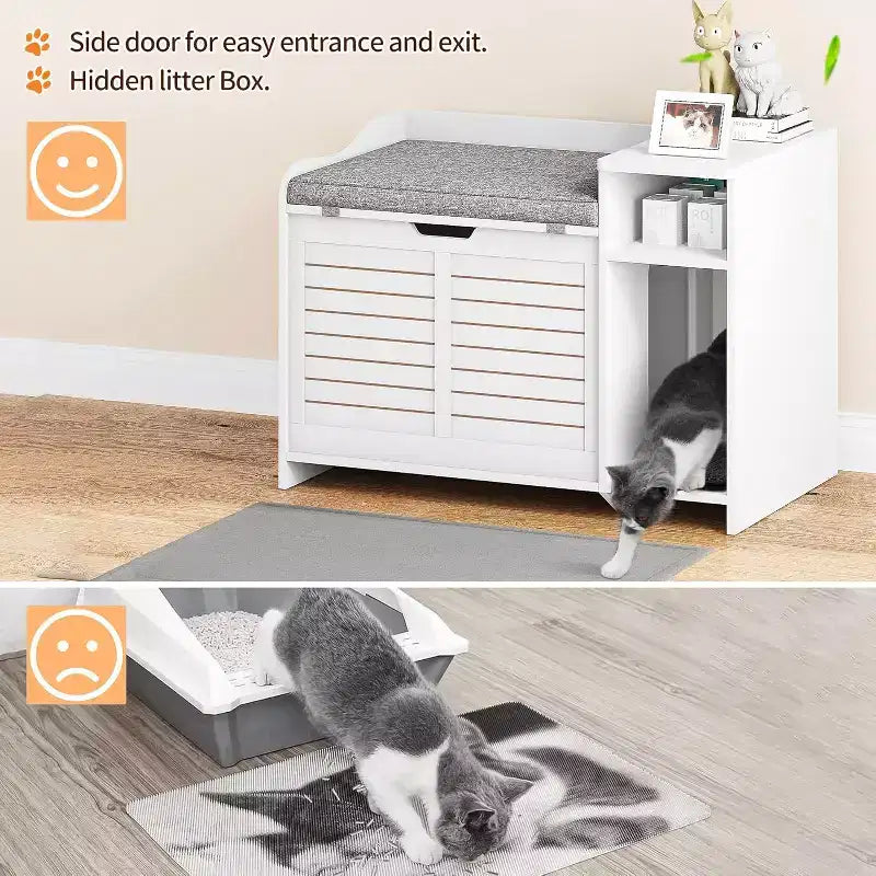 Litter Box Enclosure with Top Opening with Cushion, Cat Litter Box Furniture Hidden, Litter Box Hidden, Cat House, Privacy Cat Litter Box Cabinet
