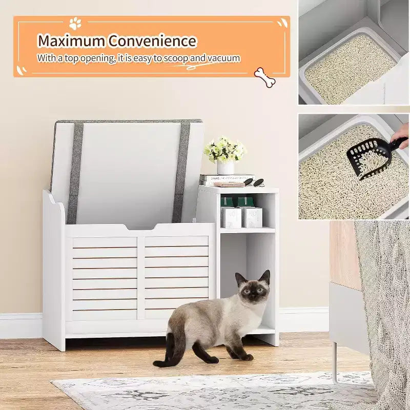Litter Box Enclosure with Top Opening with Cushion, Cat Litter Box Furniture Hidden, Litter Box Hidden, Cat House, Privacy Cat Litter Box Cabinet