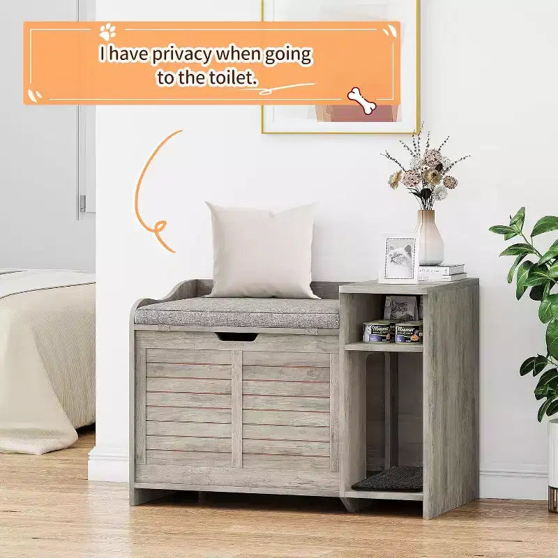 Litter Box Enclosure with Top Opening with Cushion, Cat Litter Box Furniture Hidden, Litter Box Hidden, Cat House, Privacy Cat Litter Box Cabinet