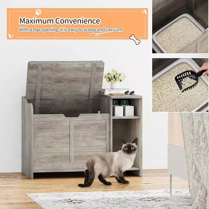 Litter Box Enclosure with Top Opening with Cushion, Cat Litter Box Furniture Hidden, Litter Box Hidden, Cat House, Privacy Cat Litter Box Cabinet