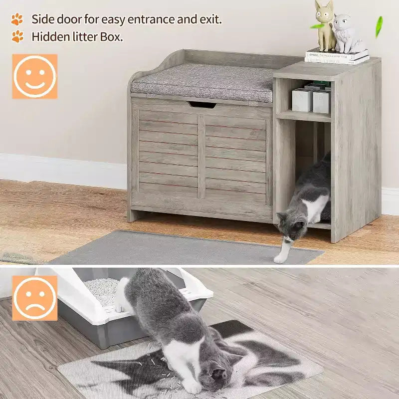 Litter Box Enclosure with Top Opening with Cushion, Cat Litter Box Furniture Hidden, Litter Box Hidden, Cat House, Privacy Cat Litter Box Cabinet