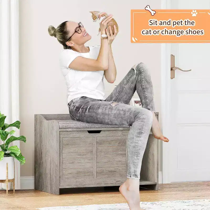 Litter Box Enclosure with Top Opening with Cushion, Cat Litter Box Furniture Hidden, Litter Box Hidden, Cat House, Privacy Cat Litter Box Cabinet