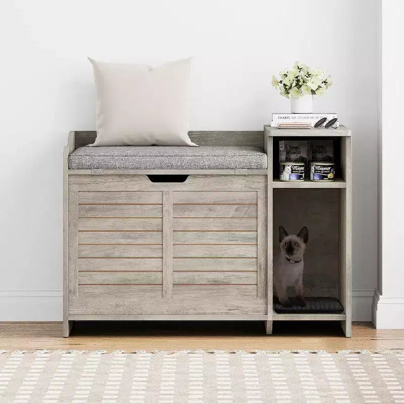 Litter Box Enclosure with Top Opening with Cushion, Cat Litter Box Furniture Hidden, Litter Box Hidden, Cat House, Privacy Cat Litter Box Cabinet