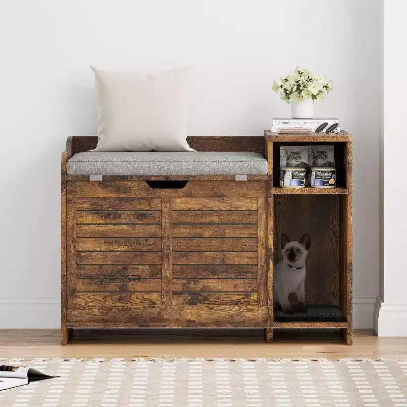 Litter Box Enclosure with Top Opening with Cushion, Cat Litter Box Furniture Hidden, Litter Box Hidden, Cat House, Privacy Cat Litter Box Cabinet
