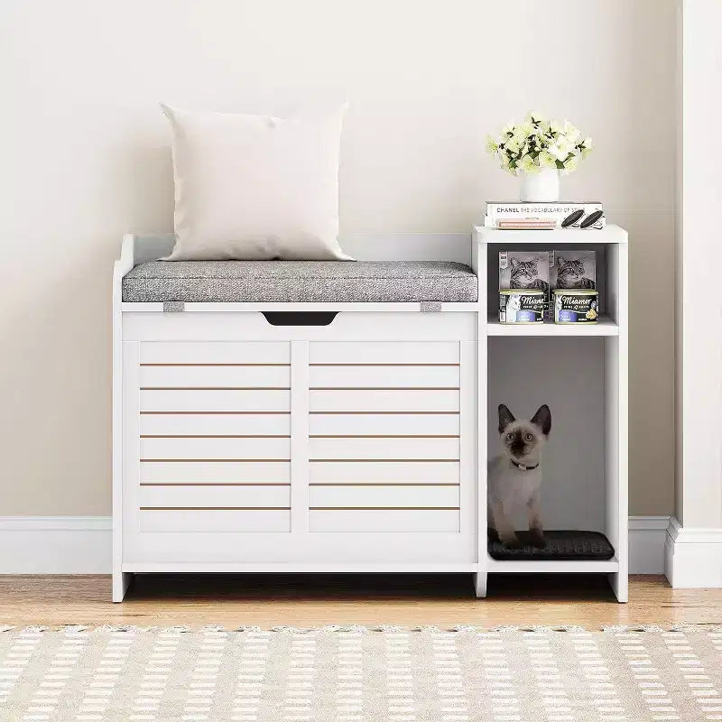Litter Box Enclosure with Top Opening with Cushion, Cat Litter Box Furniture Hidden, Litter Box Hidden, Cat House, Privacy Cat Litter Box Cabinet