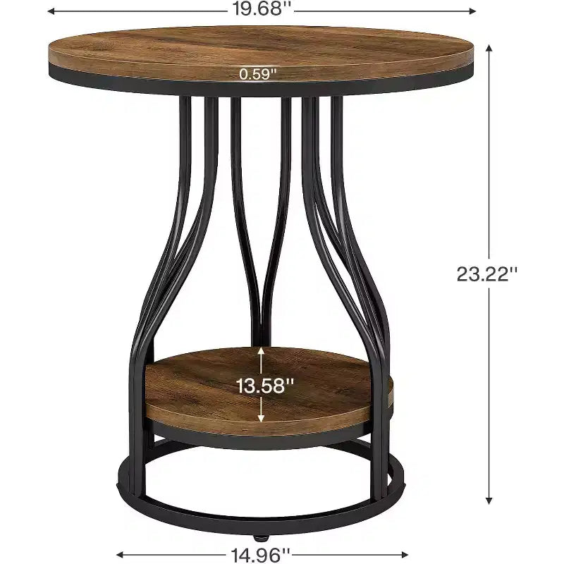 2-Tier Round Side Table with Storage – Modern Metal Frame Nightstand & End Table