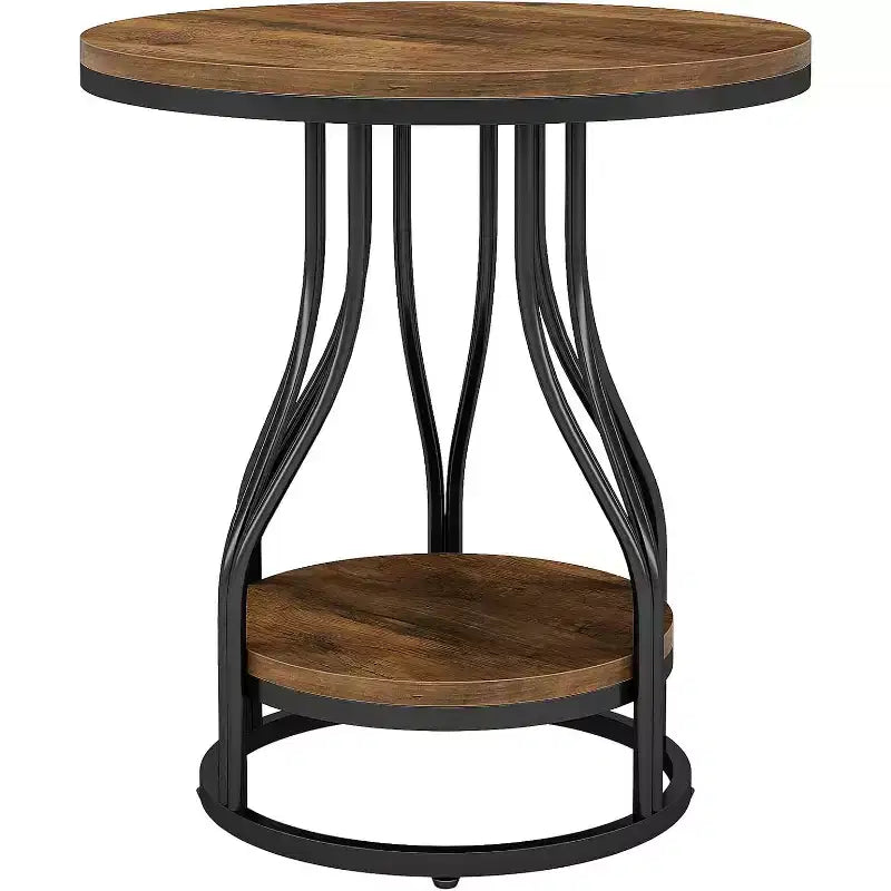 2-Tier Round Side Table with Storage – Modern Metal Frame Nightstand & End Table