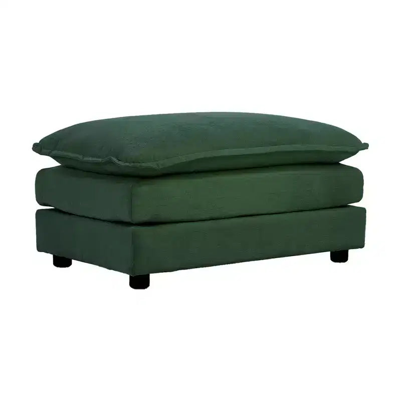 Canapé d'angle en L 2 places avec pouf – Chenille beige, causeuse pour petits espaces