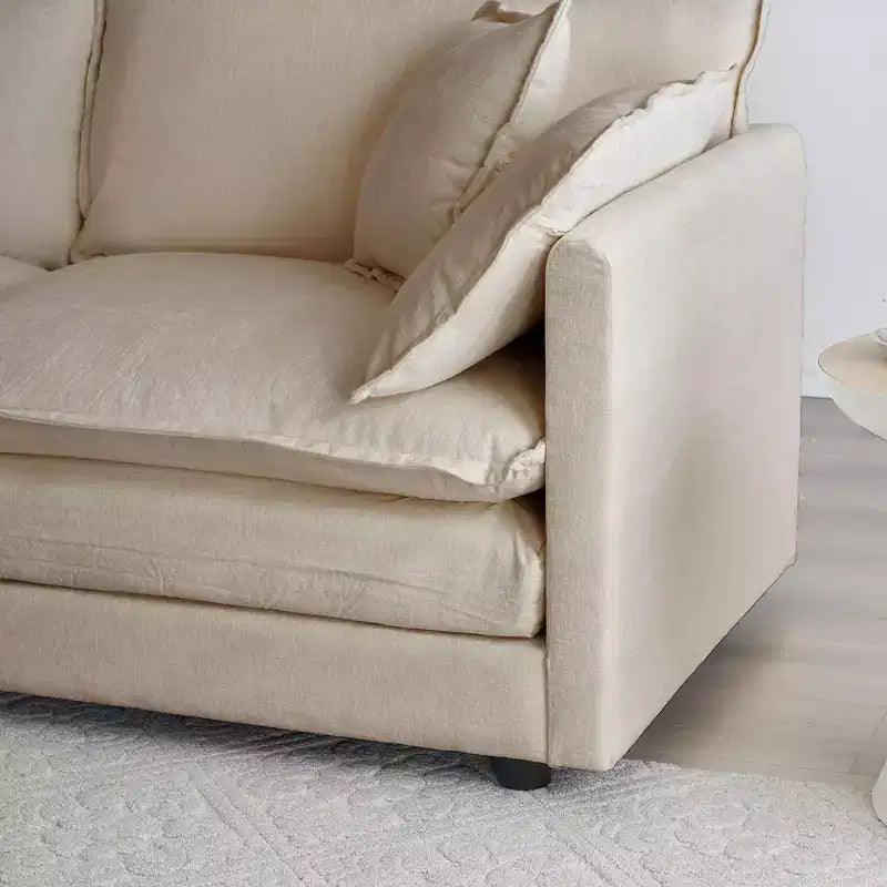 2-Seater L-Shaped Sectional Sofa with Ottoman – Beige Chenille, Small Space Loveseat