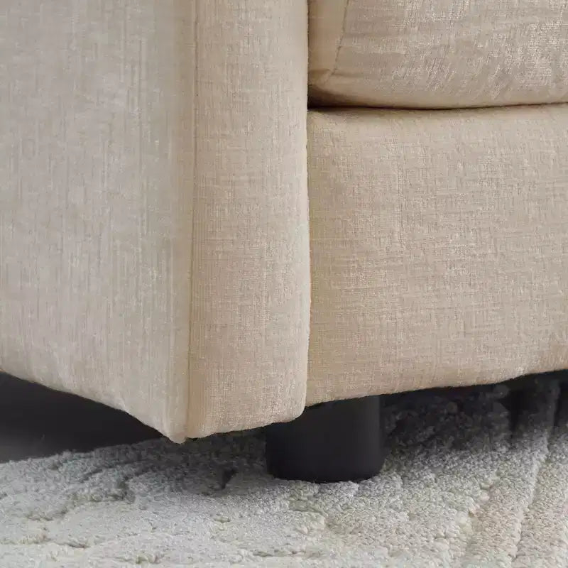 2-Seater L-Shaped Sectional Sofa with Ottoman – Beige Chenille, Small Space Loveseat