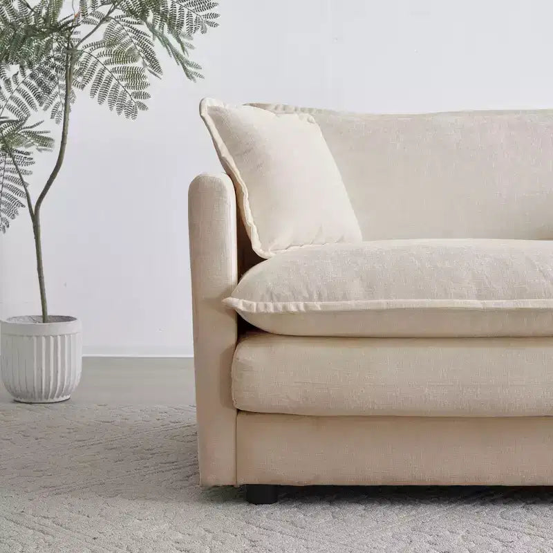 2-Seater L-Shaped Sectional Sofa with Ottoman – Beige Chenille, Small Space Loveseat