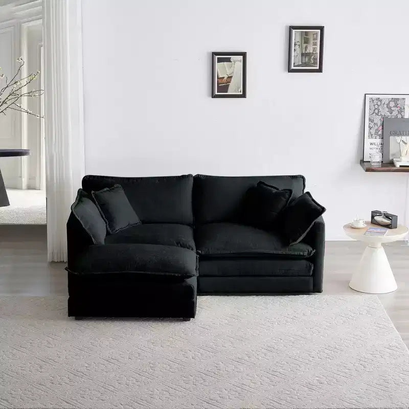 2-Seater L-Shaped Sectional Sofa with Ottoman – Beige Chenille, Small Space Loveseat