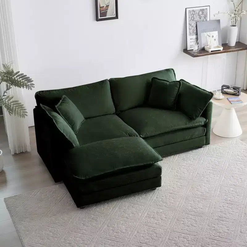 2-Seater L-Shaped Sectional Sofa with Ottoman – Beige Chenille, Small Space Loveseat
