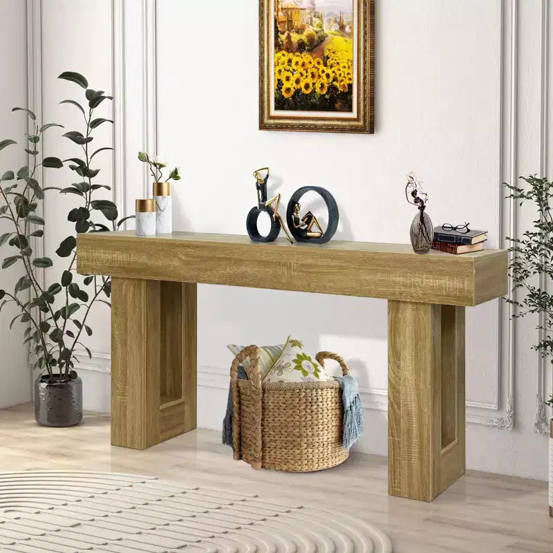 Console Table 63 po pour entrée, Table de canapé étroite en bois derrière le canapé, Table d'entrée rectangulaire pour foyer, Table console de canapé
