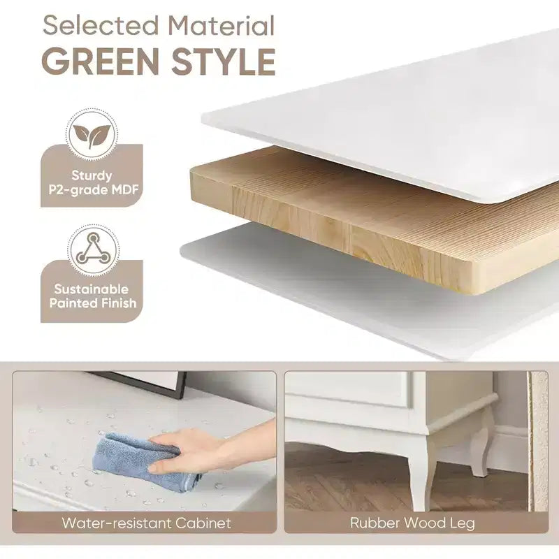 4-Drawer Modern Wooden Dresser with Ball Bearing Slides – White Bedroom Storage