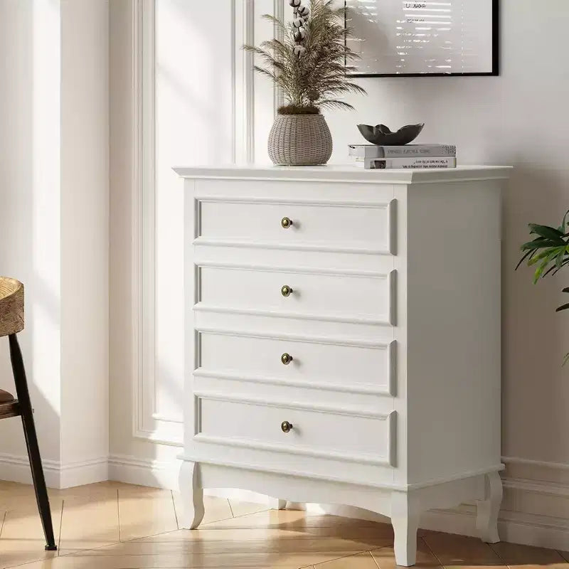 4-Drawer Modern Wooden Dresser with Ball Bearing Slides – White Bedroom Storage